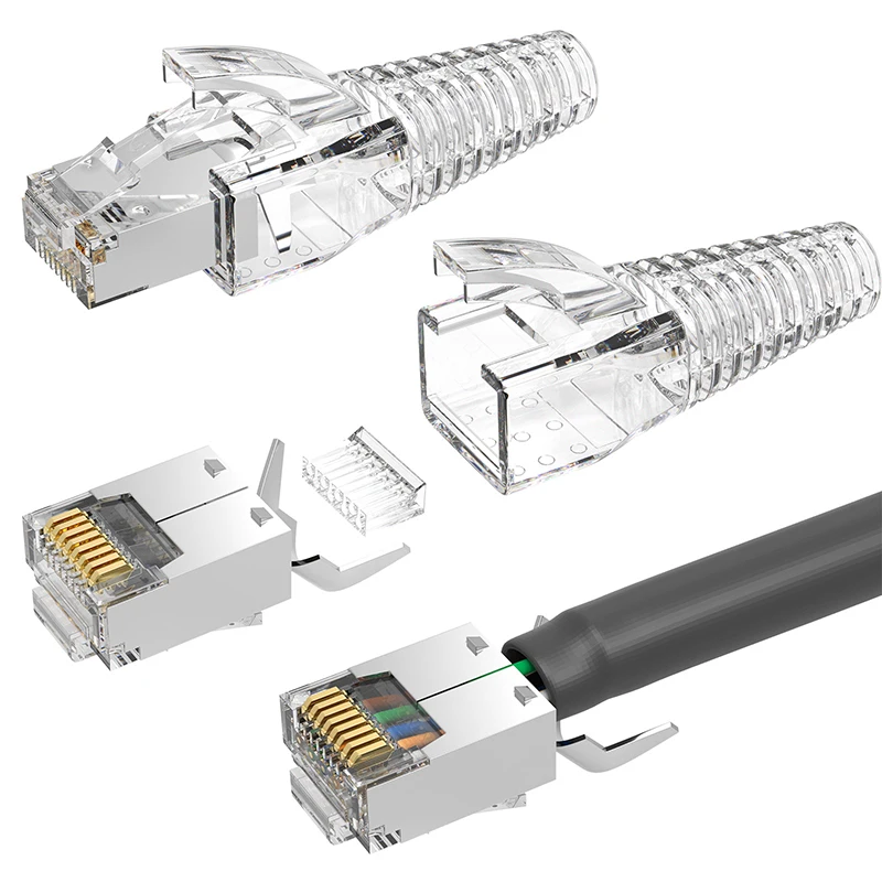 Outil de sertissage RJ45, câble Ethernet à pression facile, ligne téléphonique, outil de sertissage RJ11 + 10 connecteurs Cat6 avec queues + 10 bottes