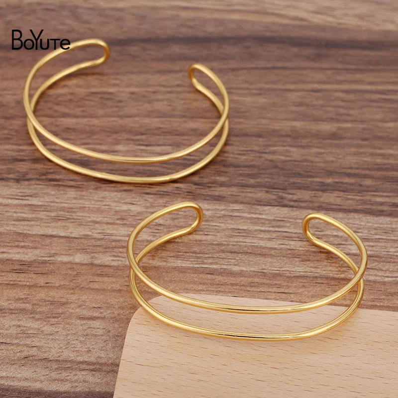 BoYuTe (5 Pieces/L) 65*2MM Metal Brass Simple Two-line Bracelet Base DIY Jewelry Accessories Handmade Materials