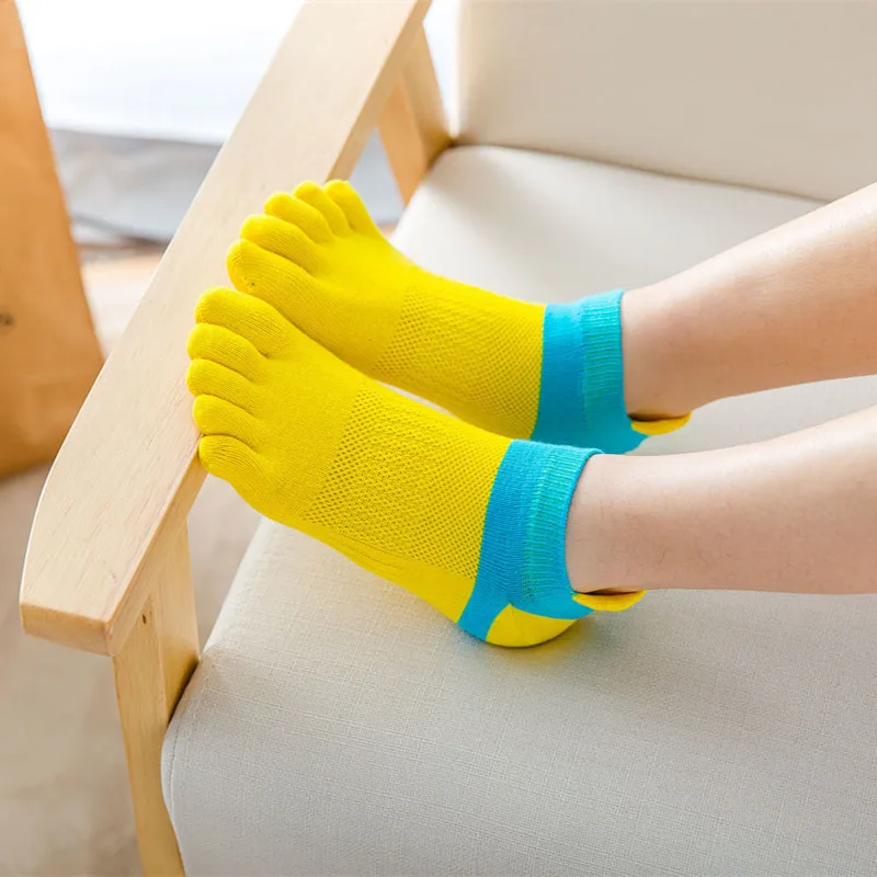 Toe Socks Women Five Fingers Socks Breathable Cotton Socks Sports Running Solid Color Yellow Blue Sock Female Sox 100 Cotton