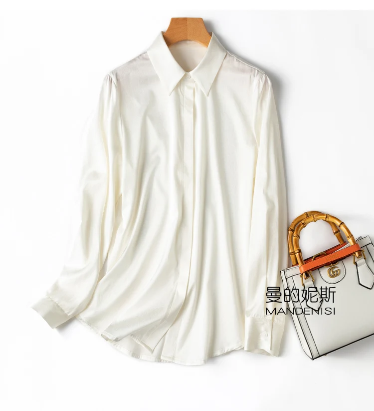 Women Silk Shirt 92% Mulberry Silk 8% Spandex 16 momme Jacquard Silk Buttons down Long Sleeve Top Blouse office work MM166