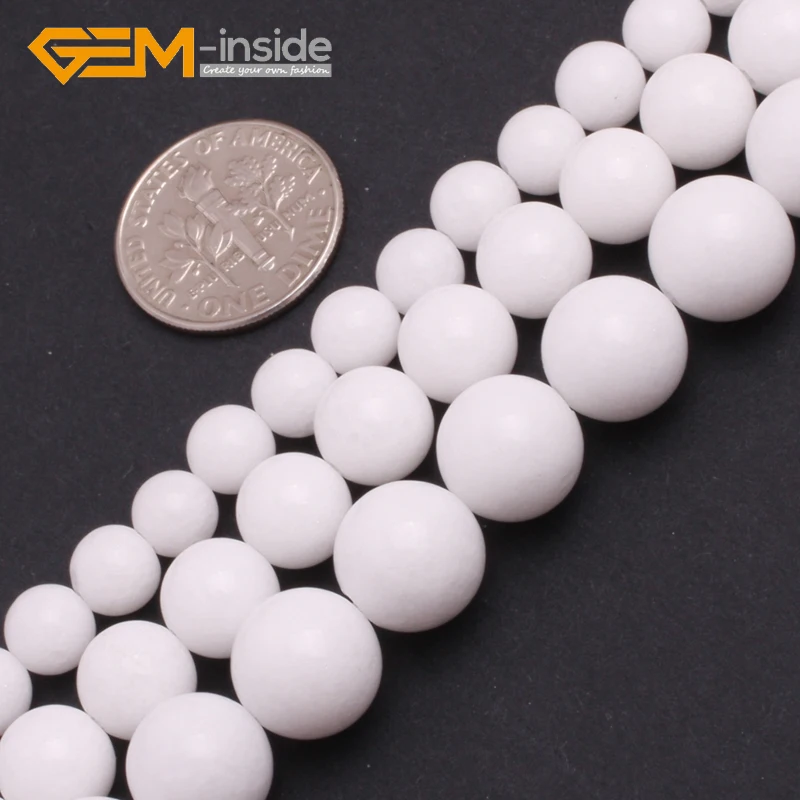 6-14mm Round Porcelain White Jades Smooth Beads Round Loose Bead For Jewelry Making Strand 15