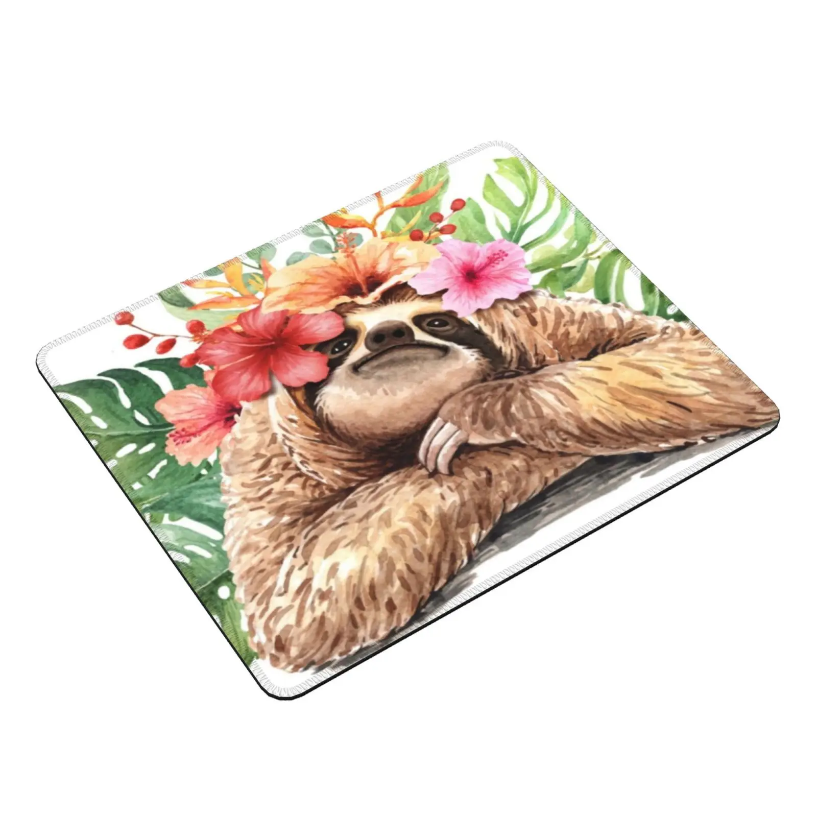 Watercolor Sloth Pattern Watercolor Flower Tropical Drawing , Hello Summer Mouse Pad DIY Print