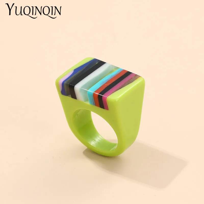 New Resin Fashion Punk Big Rings for Women Trendy Minimalist Colorful Black Vintage Rings for Girls Jewelry Square Party Gifts