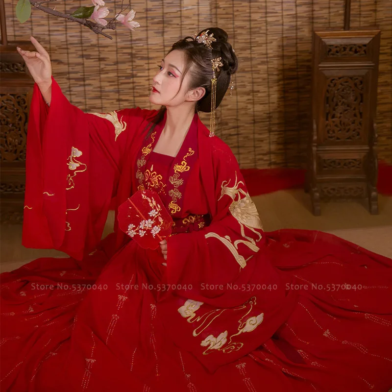 Chinese Traditional Women Hanfu Red Wedding Dress Tang Suit Ancient Long Robe Lady Kimono Tops Skirt Fairy Party Cosplay Costume