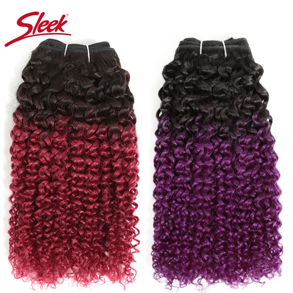 Sleek Afro Kinky Curly สาน Ombre T1b/สีม่วง T1B/99J T1b/สีฟ้า T1B/99J Double Drawn remy Mongolian Human Bunldes