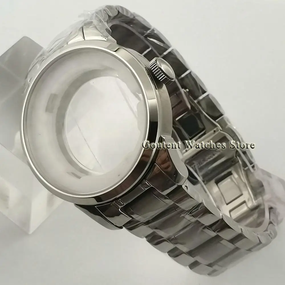 39mm Silver Stainless Steel Watch Case For ETA 2836 Miyota 8205/8215/821A,mingzhu DG2813 Movement Sapphire Glass Mens Watch Case