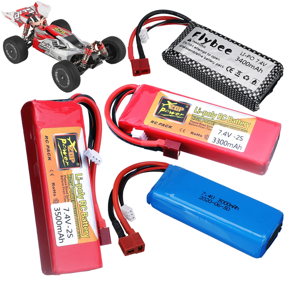 Upgrade 2500mah/3400mAh/3500mAh 2s 7.4V lipo battery For Wltoys 144001 124018 124019 12423 12428 RC Car Battery With T Plug