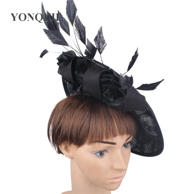 Beige Cocktailhut mit Blume Hochzeit Haarschmuck Kentucky Derby Fascinator Kopfbedeckung Hochwertiges Leinenimitat SYF666 – Detail 1