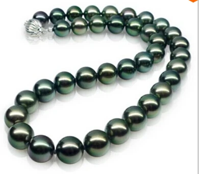 gorgeous 11-12mm natural real TAHITIAN green pearl necklace 17inch Factory Giftword mujer for women gift silver-jewelry