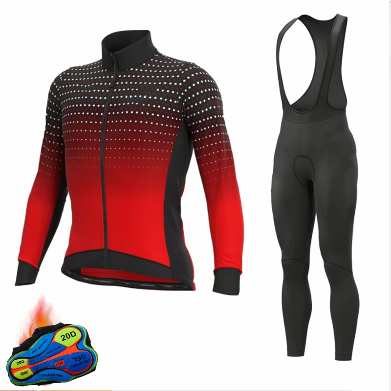 Winter Thermal Fleece Long Sleeve Cycling Jersey Set Bib Pants Ropa Ciclismo Bicycle Clothing MTB Bike Men Clothes Suit