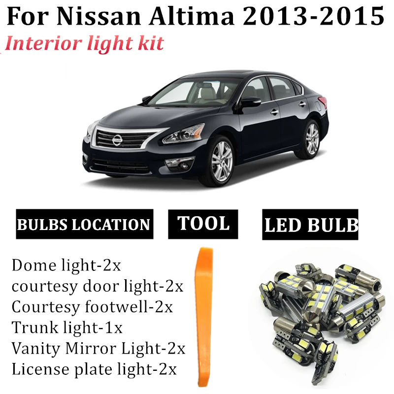 

11x For 2012 2013 2014 2015 Nissan Altima car accessories Canbus Error Free LED Interior Reading Light Map Dome License lamp