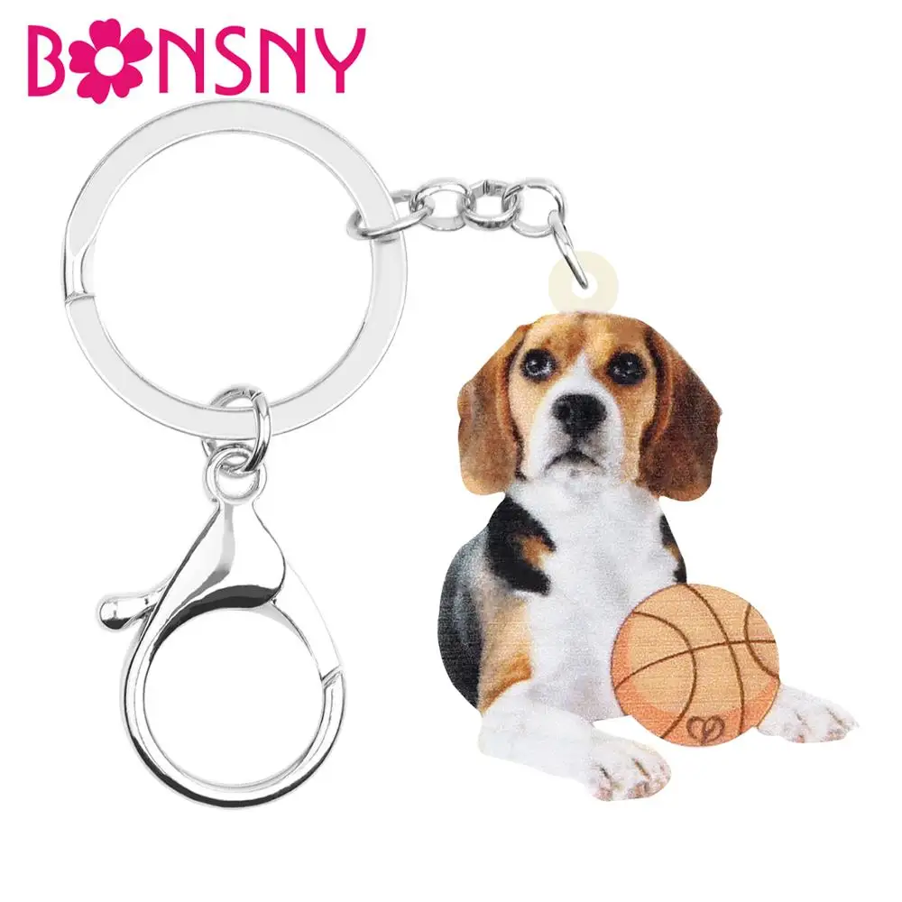 Bonsny Acrylic Cute Beagles Dog Keychains Keyring Long Pet Animal Jewelry Key Chain For Kids Teens Classic Birthday Gift Charms