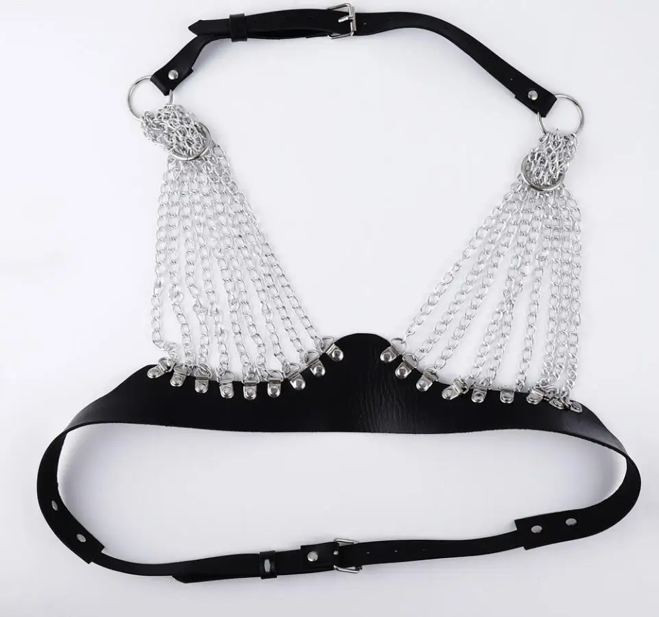 Sexy leather Harness Belt Women metal chain Chest Body Strap Gothic Garter Belt Fetish Erotic BDSM Bandage Belt