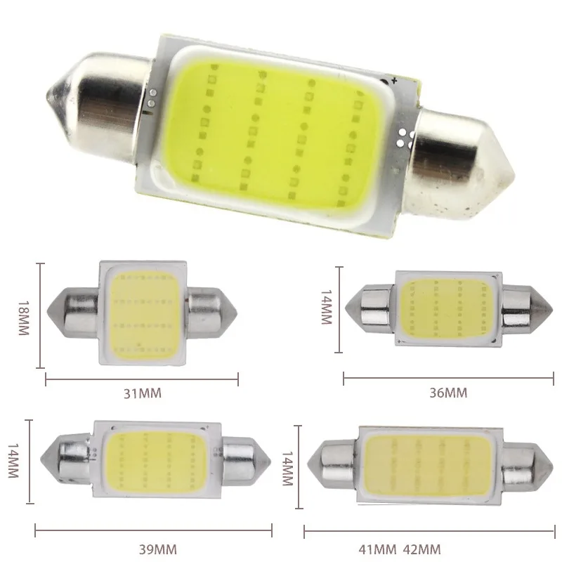 2pcs C10W C5W LED COB Festoon 31mm 36mm 39mm 41mm 42mm 12V White Bulbs Cars License Plate Interior Reading Dome Door Light 6500K