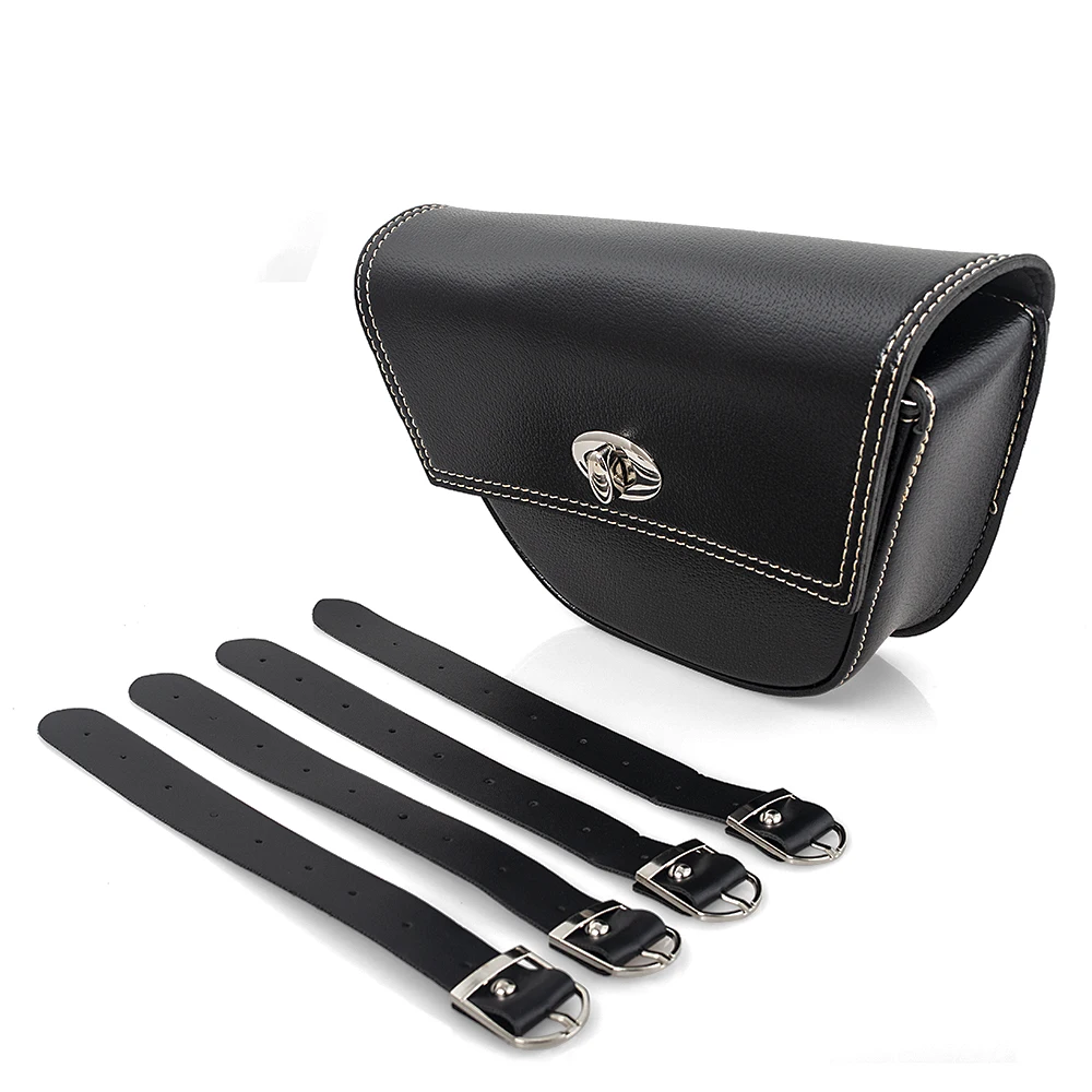 1pcs Motorcycle Black PU Leather Saddle Bag Luggage Tool Side Bag For Harley Cafe Racer ATV Custom