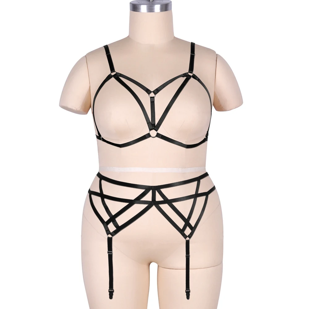 

Goth Straps Busty Women Plus Size Full Body Bondage Cage Set Harness Underwear Erotic Sexy Leg Garter Sword Belt Lingerie Fetish