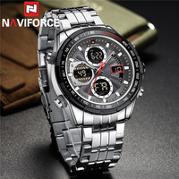 NAVIFORCE Top Brand Luxury Classic Men Watch Quartz Digital Male Clock Military Sport Silver Stainless Steel Man Wristwatch 9197