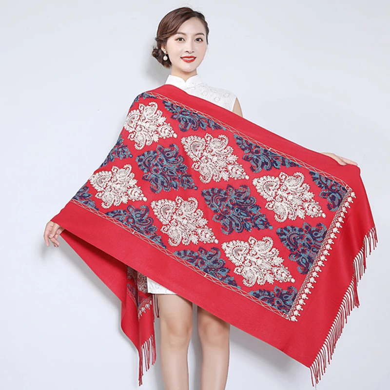 

Oversize Women Embroidery Scarf Wrap Autumn Winter New Cashmere Pashmina Thickening Travel Edging Scarf Shawl Warm And Soft