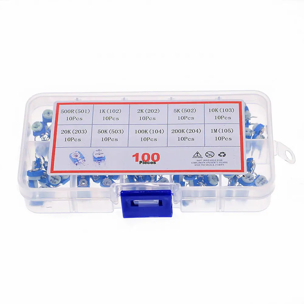 100pcs/box 10Kinds RM063 Horizontal Trimpot Potentiometer Assortment Kit
