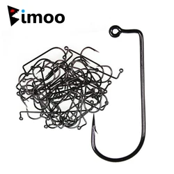 Bimoo 100pcs 8#~6/0# 90 Degree Aberdeen Jig Hook High Carbon Steel Wide Gap Bent Saltwater Forged Long Shank Soft Worm Hooks