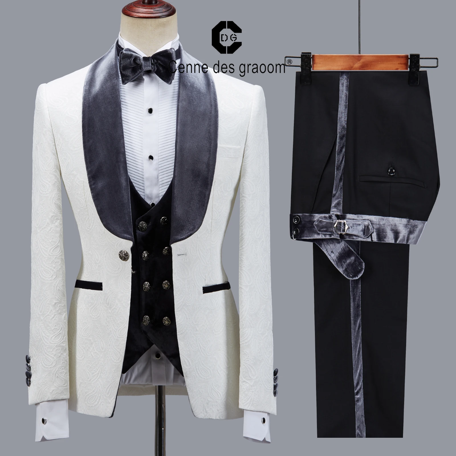 

Cenne Des Graoom Latest Coat Design Men Suits Tailor-Made Tuxedo 4 Pieces Blazer Velvet Lapel Wedding Party Groom Costume Homme