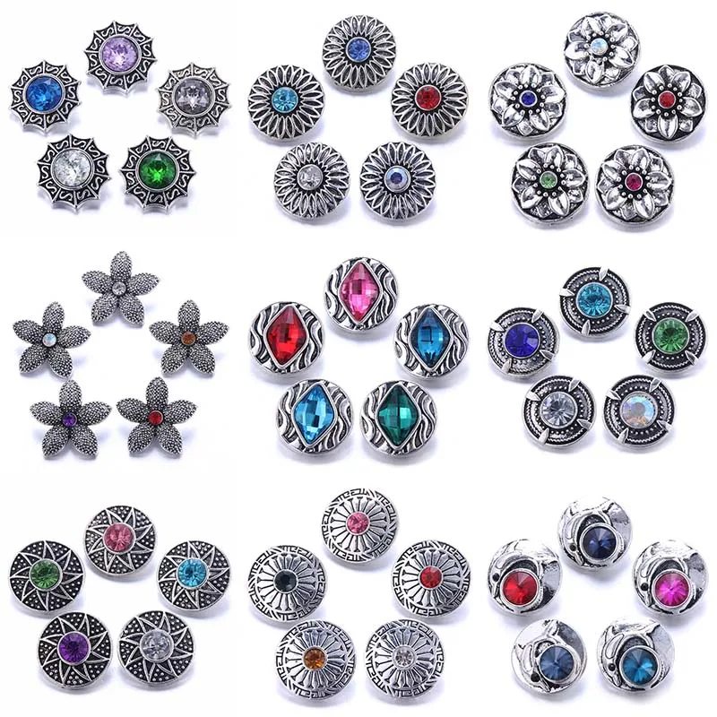 Mixed Crystal Butterfly Metal Snap Button Jewelry 5Pcs Women's 18mm Snap Button Jewelry Creative Bangle Necklace DIY Accessories