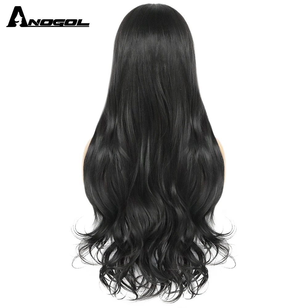 ANOGOL Synthetic 1# Black 13*1 T Part Lace Wigs 32Inch Natural Hairline Glueless Long Wavy Heat Resistant Fiber Wig for Women