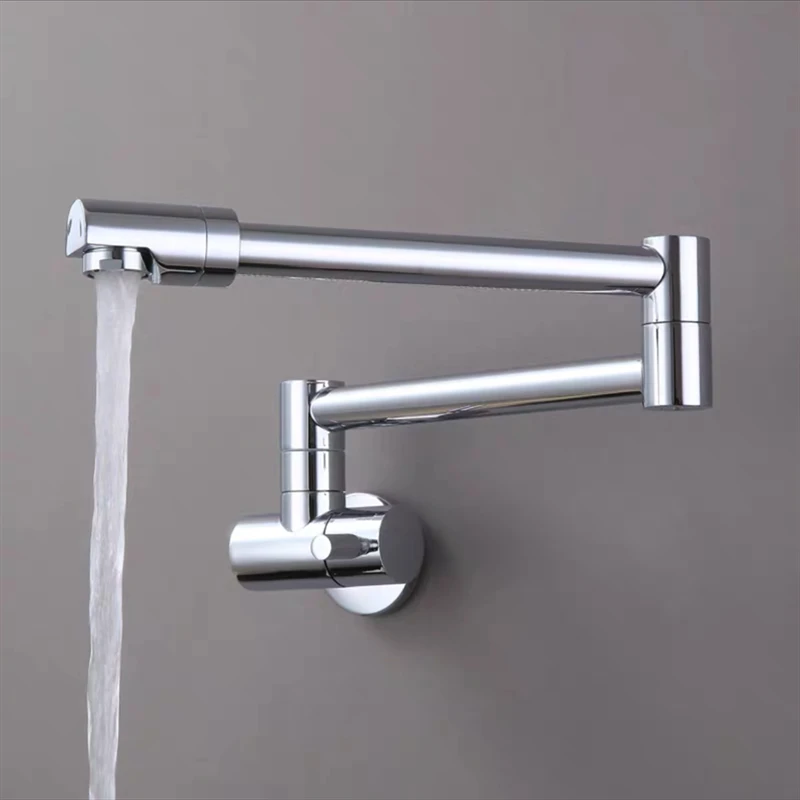 Kitchen Faucets Black/Chrome Brass Single Cold Wall Mounted Bathroom 360 Rotate Fold-able Basin Faucet Crane Universal Sink Taps