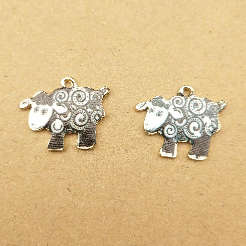 10pcs Sheep Charm for Jewelry Making Metal Enamel Animal Earring Pendant Keychain Necklace Bracelet Accessories Craft Supplies