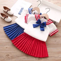 Summer School Girls Skirts Princess Mini Pleated Skirt Uniform Cute Short Sleeves Customes Cosplay Party Outwear Suits