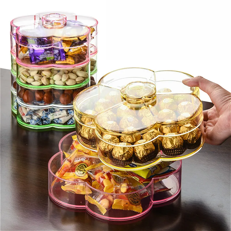 Multi-layered Dried Fruit Box Candy Box Partition with Cover Food Storage Tank Stackable Fruit Plates Kitchen Organizer