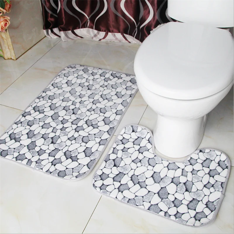 2 pz/set tappetino da bagno corallo velluto ciottoli tappeto wc tappeti antiscivolo doccia tappetino s bagno a forma di U rettangolo tappetino