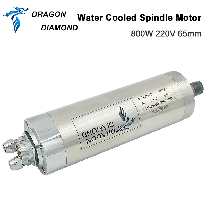 DRAGON DIAMOND 800W Water Cooled Spindle Motor ER11 Diameter 65mm 4 Bearings 220V/380V For CNC Engraving Machine