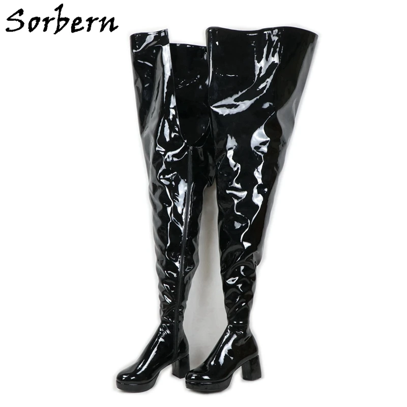 Sorbern Private Order Wide Thigh Boots Inside 80Cm Outside 125Cm Block Heel Platform Shoes For Ladyboy Crossdresser Boot Dance