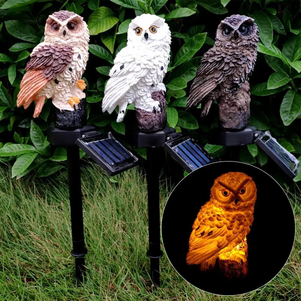 4 Colors Garden Light Eye-catching Lawn Lamp Waterproof Resin Solar Lamp Owl Shaped LED Lawn Decorative Garden Light for Home