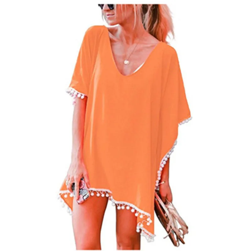 Bikini Cover Up abito da spiaggia donna gancio a mano copertura floreale Ups camicetta gonna irregolare con frange protezione solare abiti da spiaggia allentati donna