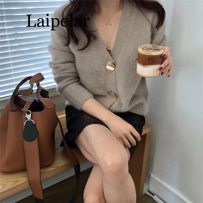 Solid Elegant Women Cardigans Casual V-Neck Cashmere Knitted Women Sweaters Coat Slim Autumn Winter Clothes Female