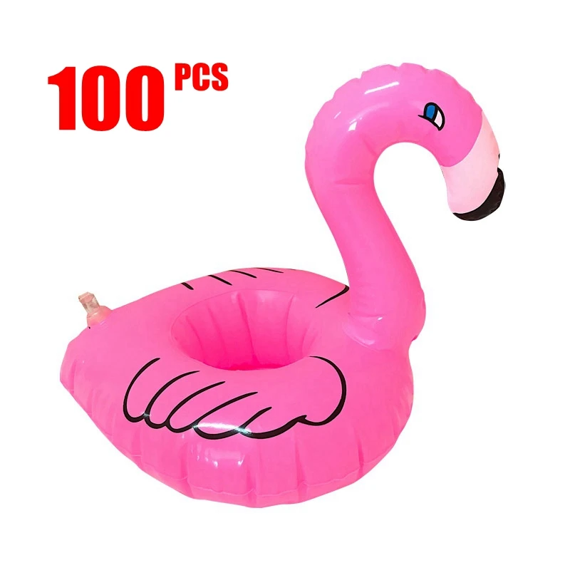 100 Pieces Inflatable Flamingo Swimming Rings Drink Holder Float Bath Toy for Kids Party Supply Swimming Pool Accessarie