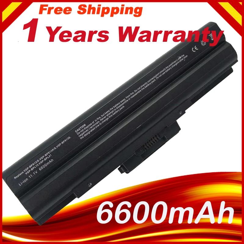 

6600mAh 9 cell Laptop Battery for Sony VGP-BPS13B/B VGP-BPS13AB VGP-BPS13A/R VGP-BPS13B/Q VGP-BPS21 VGP-BPS21A VGP-BPS21B