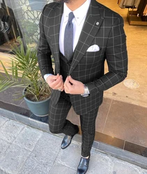 Formal Men's Suits Regular Fit Plaid Tweed Prom Army Green Tuxedos Solid Business Black Brown Suits for Wedding Grooms Best Man