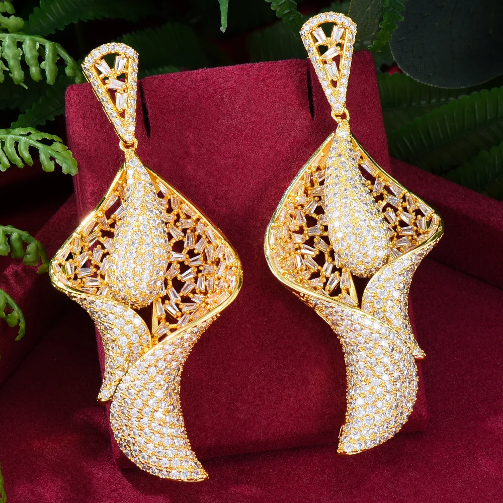 GODKI MAXI African Lily Flower Leaf Earrings For Women Wedding Party Cubic Zircon Dubai Bridal Earring boucle d'oreille 2021