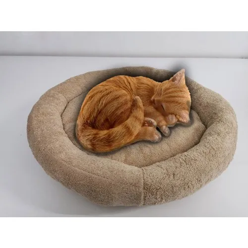 Plush Doughnut-Shaped Cat Bed-Beige