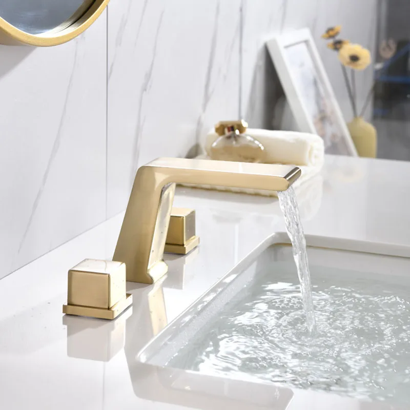 Brushed gold/black Bathroom Sink Faucets Three Hole Double Handle Hot Cold Mixer Tap Brass Toilet Basin Faucet Crane