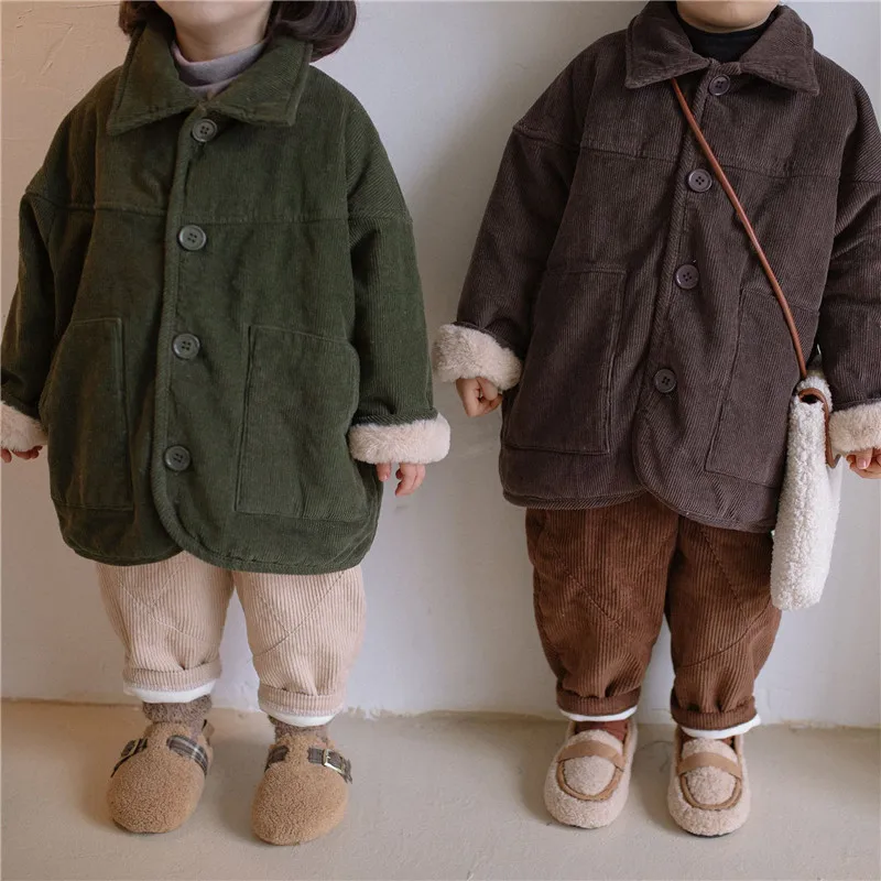 

Girls Baby's Kids Coat Jacket Outwear 2021 Hooded Warm Plus Velvet Thicken Winter Autumn Buttons School Fleece Children's Clothe