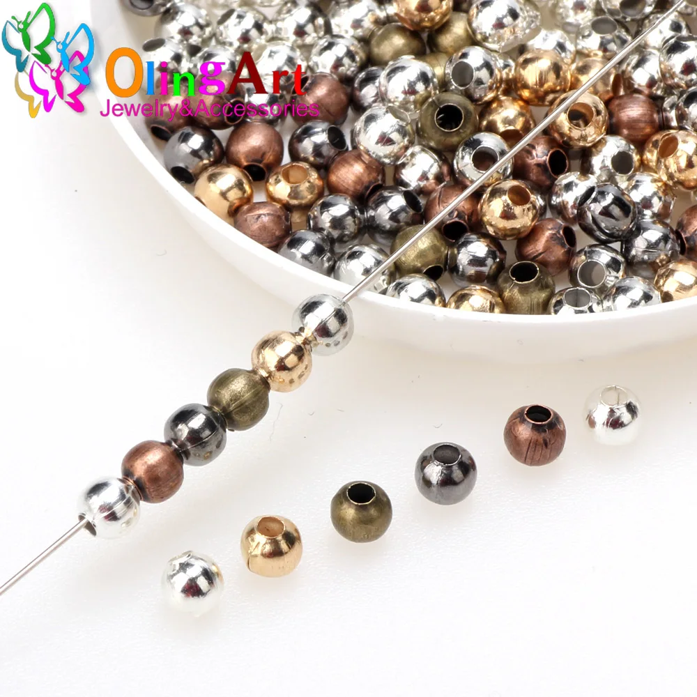 200pcs 4mm KC Gold/Silver plated/Bronze Metal Beads Smooth Ball Spacer Beads DIY Necklace/bracelet/earrings For Jewelry Making