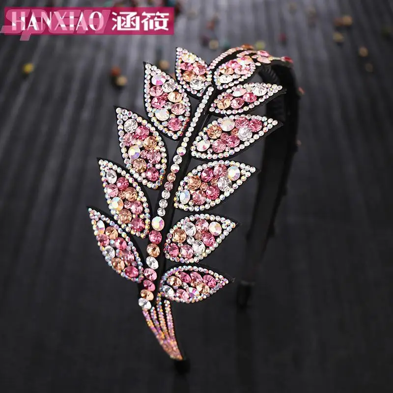 hairband Czech diamond leaves adult headband sweet wide-brimmed toothed hairpin super flash simple fashionable hair accessories