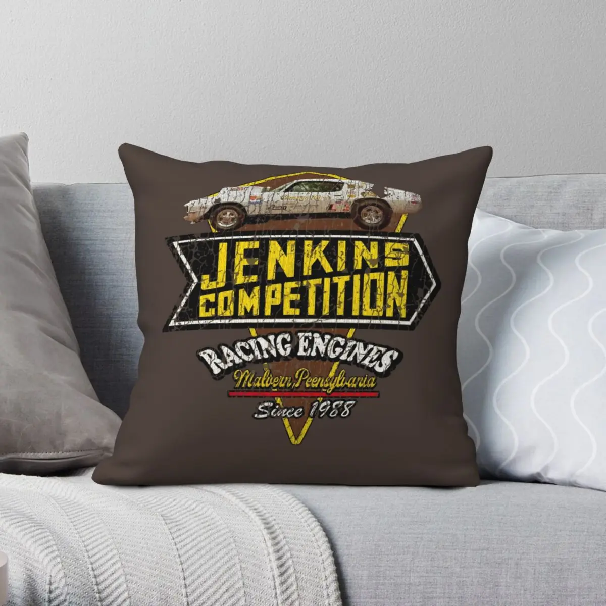 JENKINS COMPETITION RACING ENGINES Pillowcase Polyester Linen Velvet Pattern Zip Decorative Car Cushion Case 18