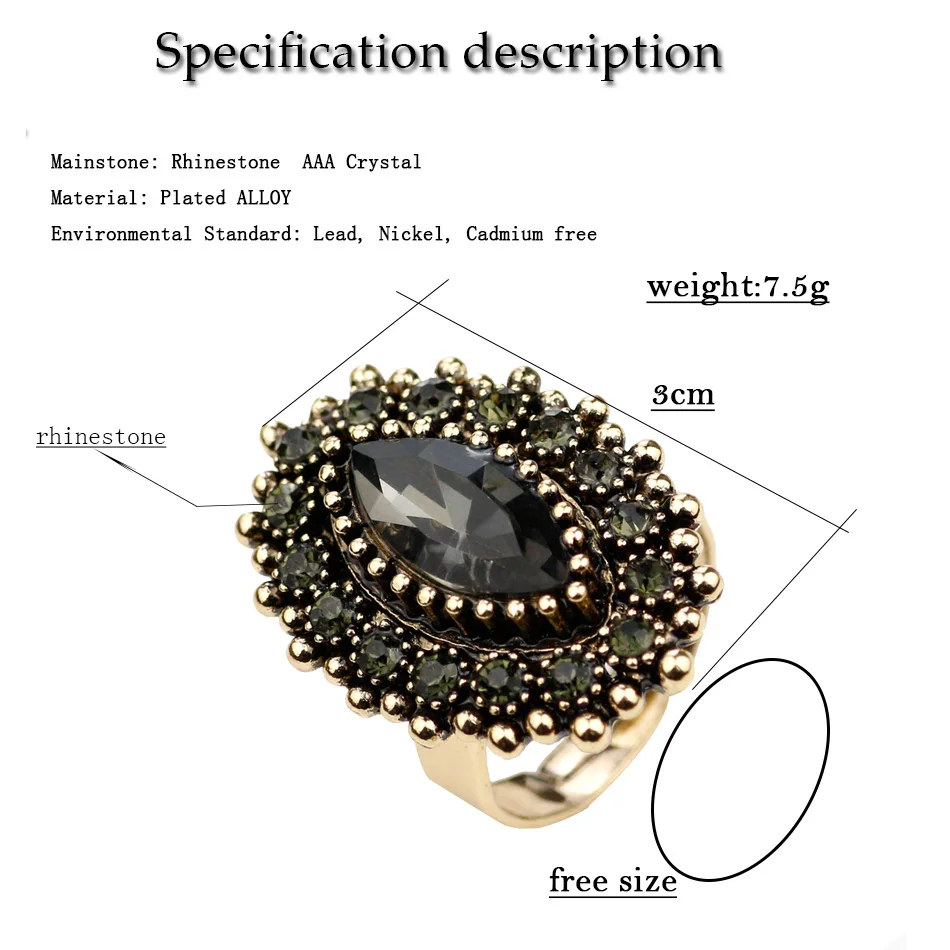 Sunspicems Vintage Geometric regular Rings For Women Boho Gray Crystal Rings Classic Wedding Jewelry Smooth Loop Party Gift 2021