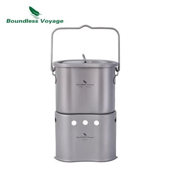 Boundless Voyage 2 in 1 캠핑 티타늄 냄비, 목재 스토브 세트, 수통 컵, 야외 솔로 조리기구, 1 인 1 메스 키트, 800ml