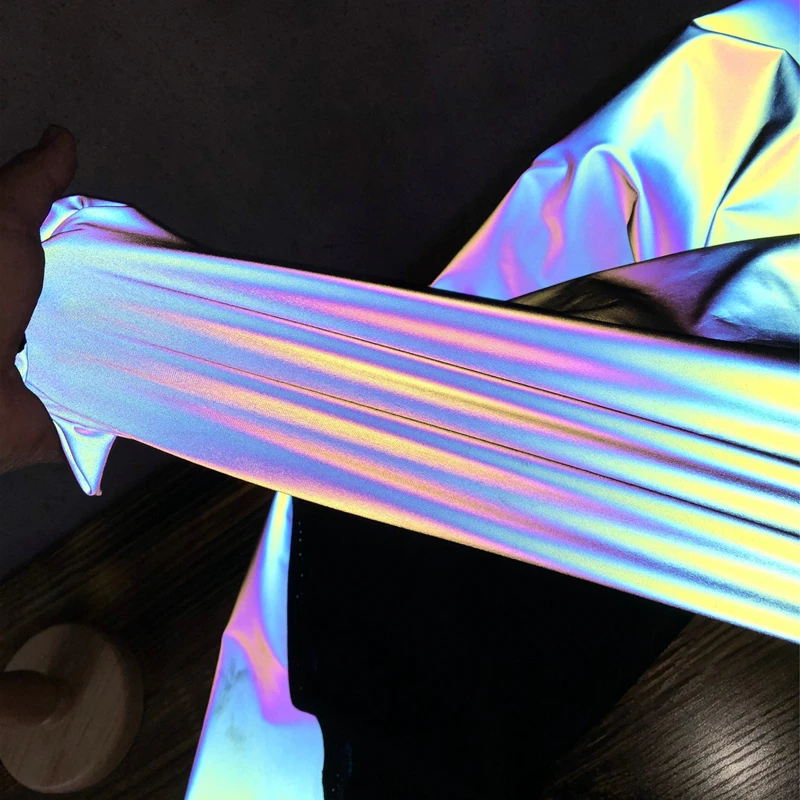 High-purity colorful rainbow reflective fabric Fashion clothing Windbreaker Designer fabric future technology Colorful luminous